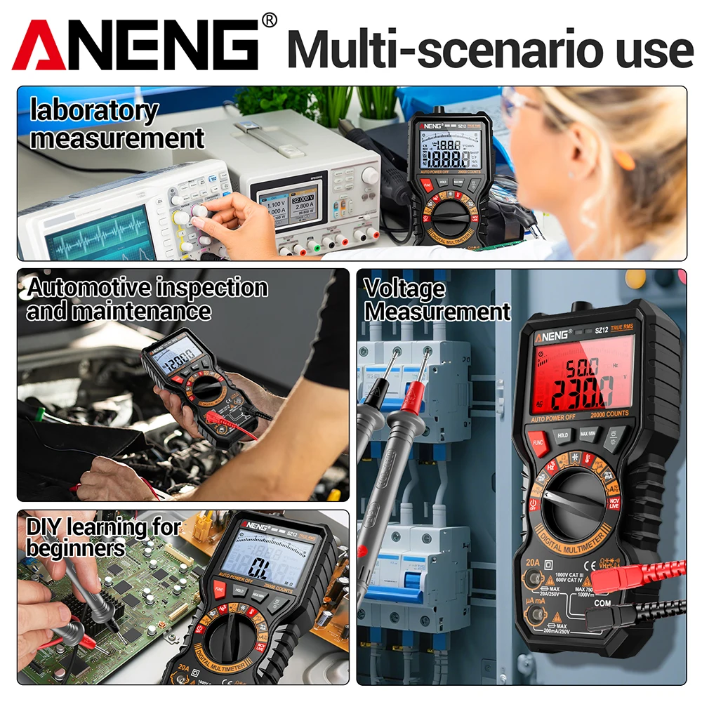 ANENG SZ12 Digital Multimeter 20000 Counts True RMS Auto Ranging Multimeter with NCV Temperature Test for Electricians view 2
