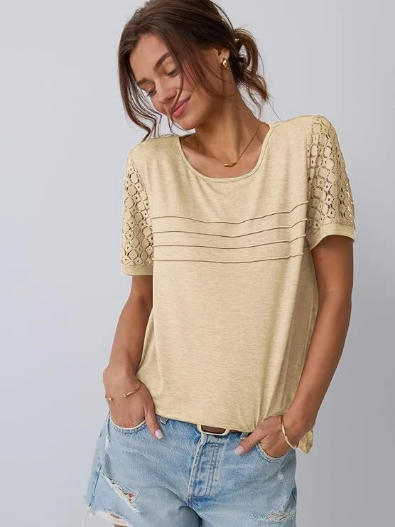 

Loose Casual Women's round Ne ort Sve T-irt Faionable Hollow out Design Comfortable Breathable Summer Top