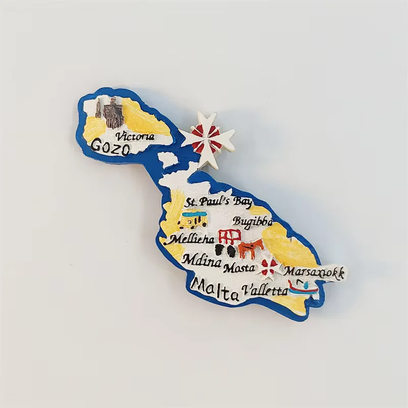 Mar Mediterráneo, Malta, mapa, estereoscópico 3D, recuerdos de turismo, pintura de resina, decoración del hogar, imán para refrigerador