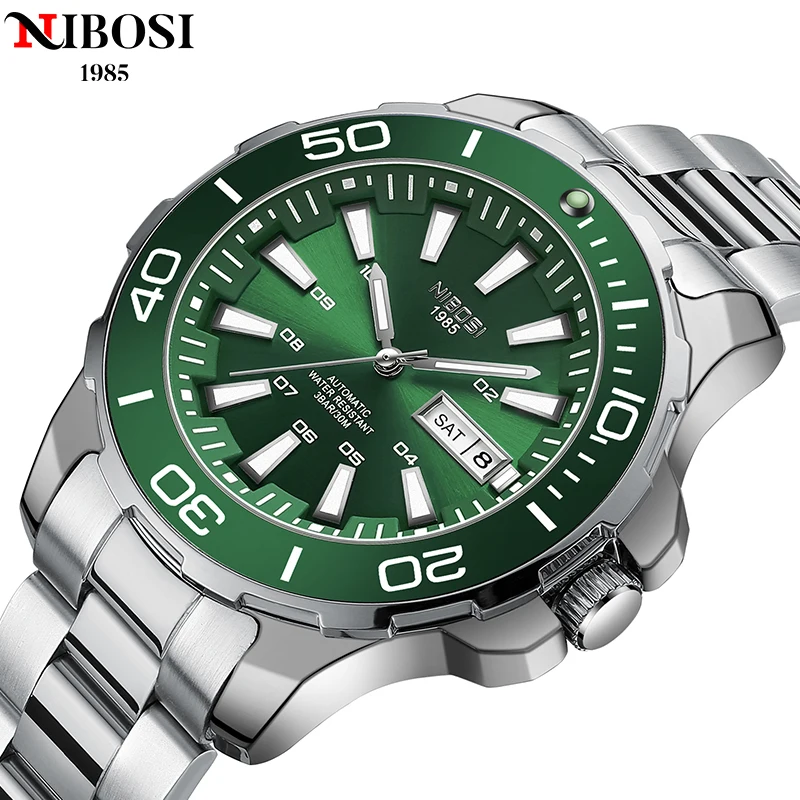 

NIBOSI Brand Luxury GMT Men Mechanical Wristwatch Stainless Steel 30M Waterproof men watch Automatic Watches Relogios Masculino