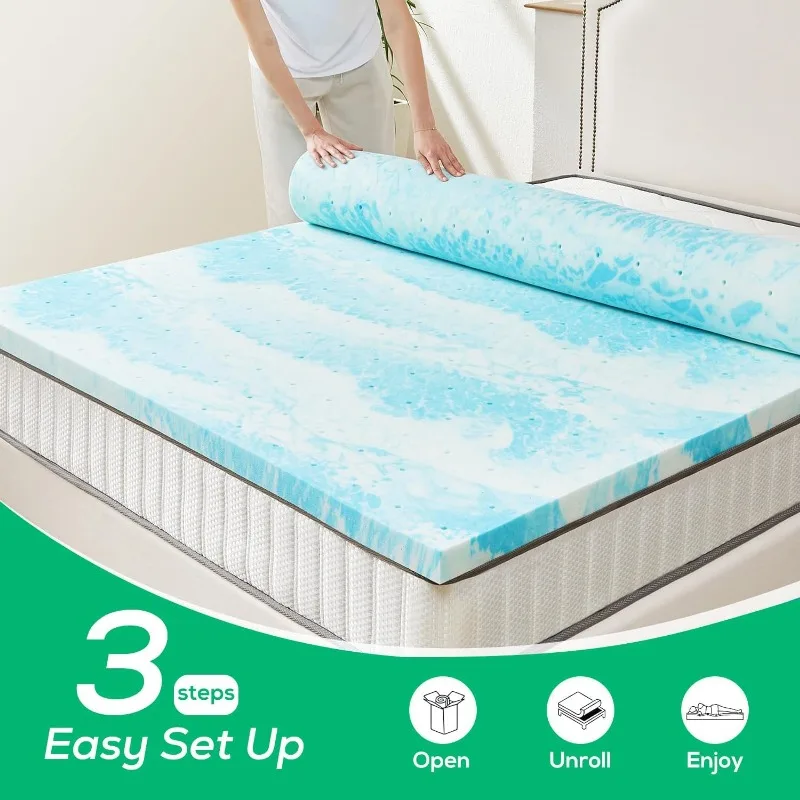 2 Inch Twin Mattress Topper, Cooling Gel Memory Foam Bed Topper for Twin Size Bed, Cooling Mattress Pad, CertiPUR-US Certified