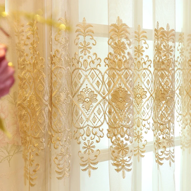 

Customized Size European High-end Embroidered Gauze Curtains Living Room Balcony Bedroom Window Screen Finished Curtains