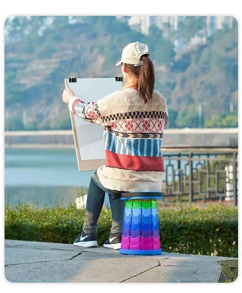 Folding Telescopic Stool Storage Stool Outdoor Travel Folding Stool Adjustable Plastic Fishing Stool Rainbow Telescopic Stool