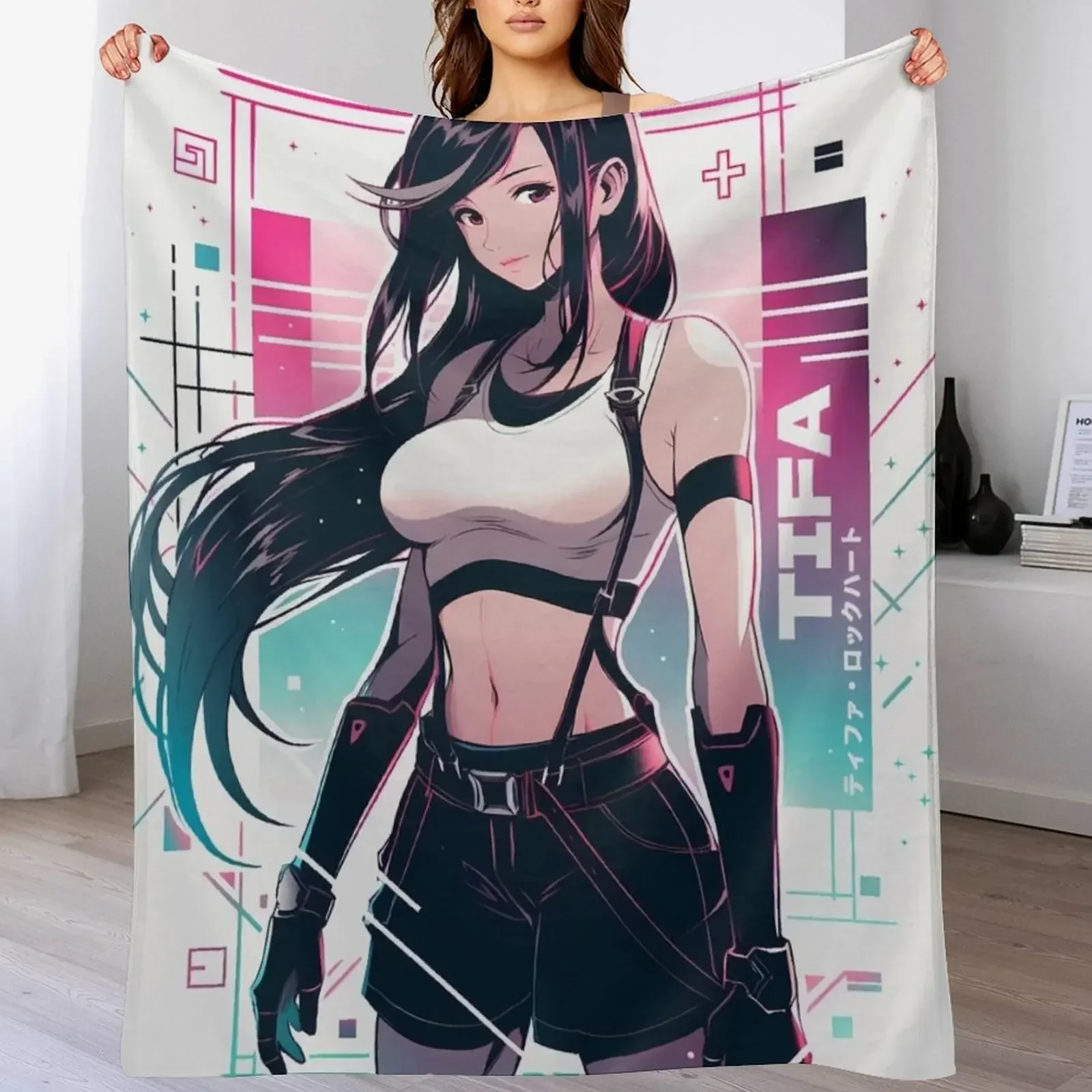 

Tifa Lockhart - Vaporwave Throw Blanket Portable Lightweight Blanket for Travel Camping