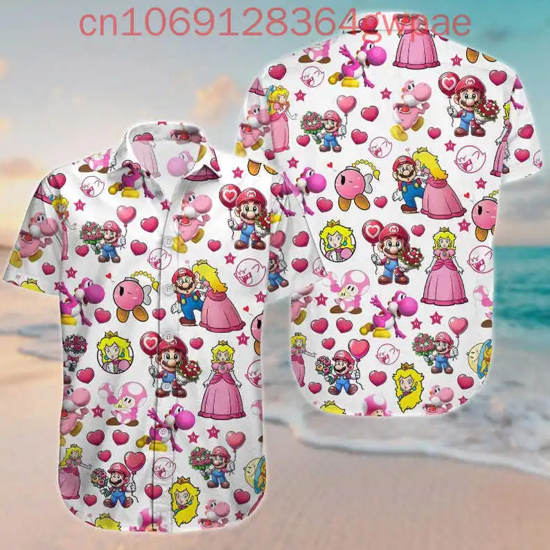 Game Super Mario Hawaiian Shirt Men's Women's Casual Short Sleeve Shirt Princess Peach Beach Shirt Fashion Resort Hawaii Shirt