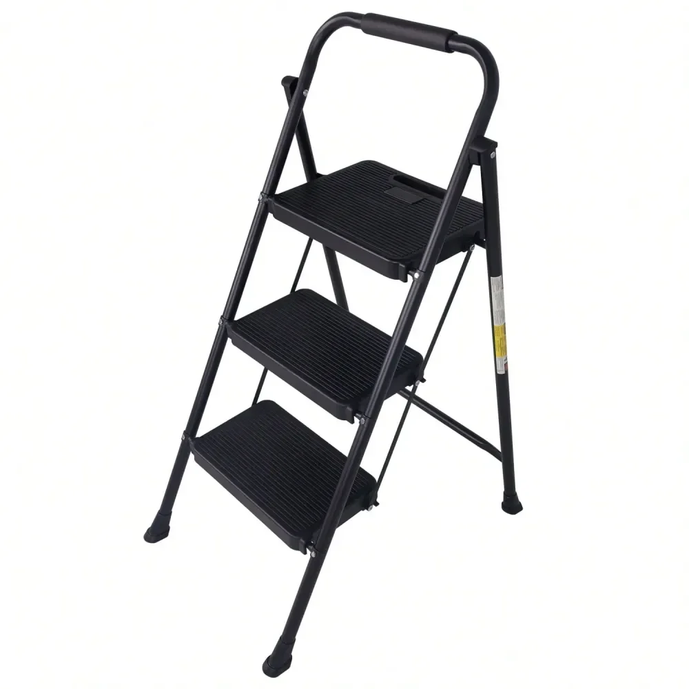 

Step Ladder, Portable Folding Step Stool With Wide AntiSlip Plastic Pedal, Sturdy Steel Ladder, Convenient Handrail, Lightweigh