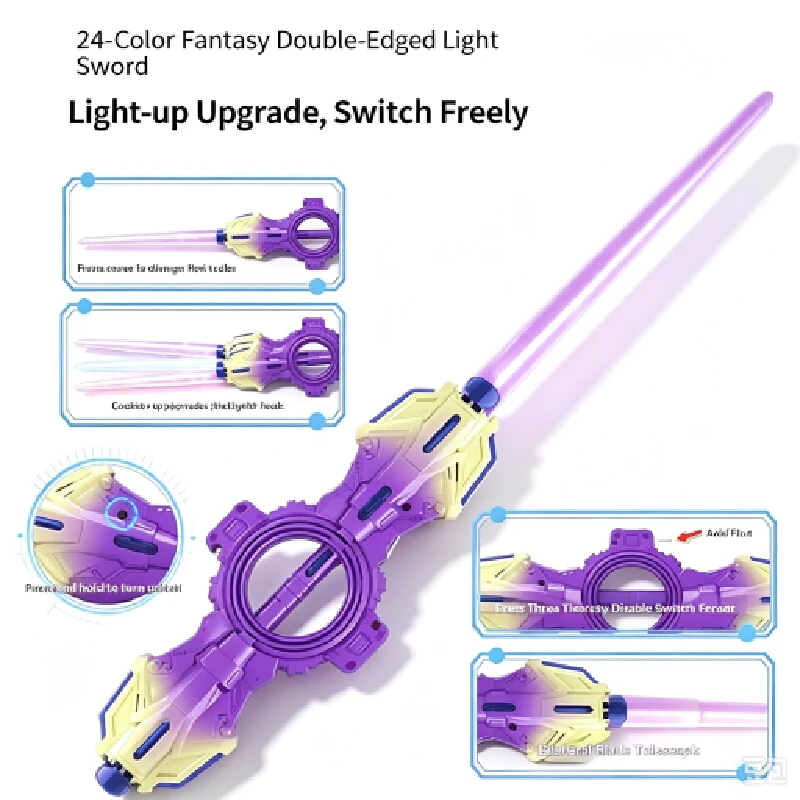 Spinning Double‑Blade Glowing Toy Sword Cool Rotatable Battle Blade Kids Led Flash Play Prop Toy Gift Present For Boys Children