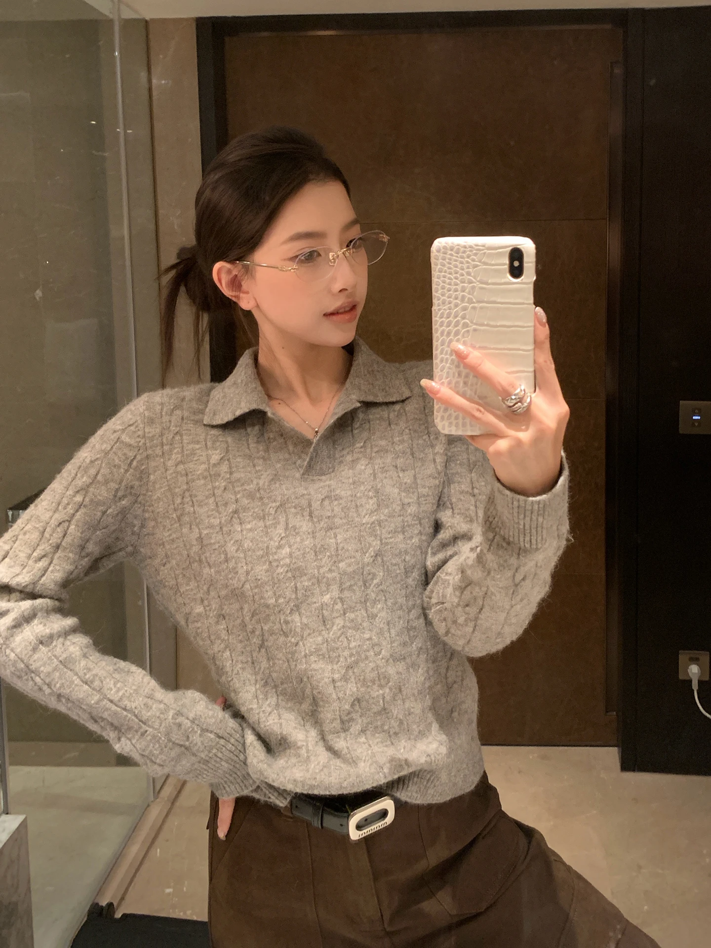 

Женский вязаный свитер EKOOL с воротником, узором «косичка», из шерсти и альпаки, свободного кроя, облегающий, для осени и зимы, повседневный, стильный