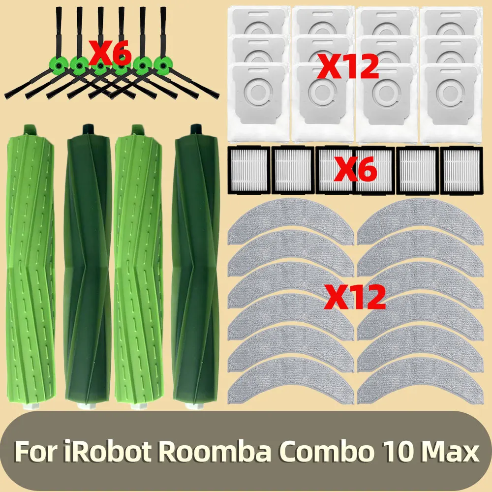 Fit For IRobot Roomba Combo 10 Max Vacuum Replacement Parts Main Roller Side Brush HEPA Filter Mop Pads Dust Bag Accessories