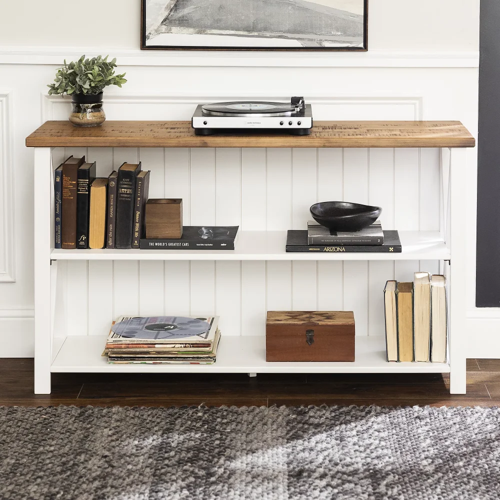 

Solid Wood Storage Console Table, White/Reclaimed Barnwood mesas de centro sofa side table