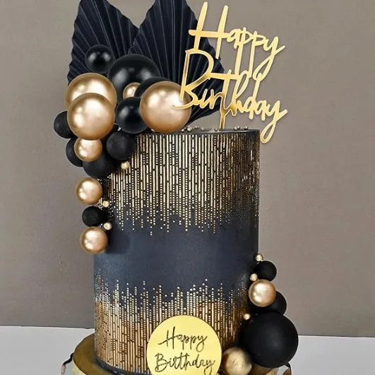 30Pcs/Set Ball Cake Toppers Black Gold Balls Happy Birthday Cake Topper Babay Shower Decor Birthday Baptism Party Cake Supplies