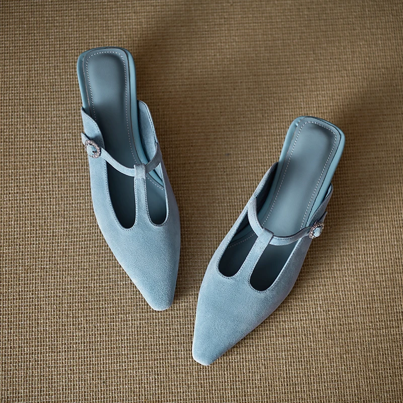 Women Shoes Spring Simple Shoes Eleagant Half Slippers Pointed Toe Girls Flats Korea Style Suede Mules Summer Daily Sandals