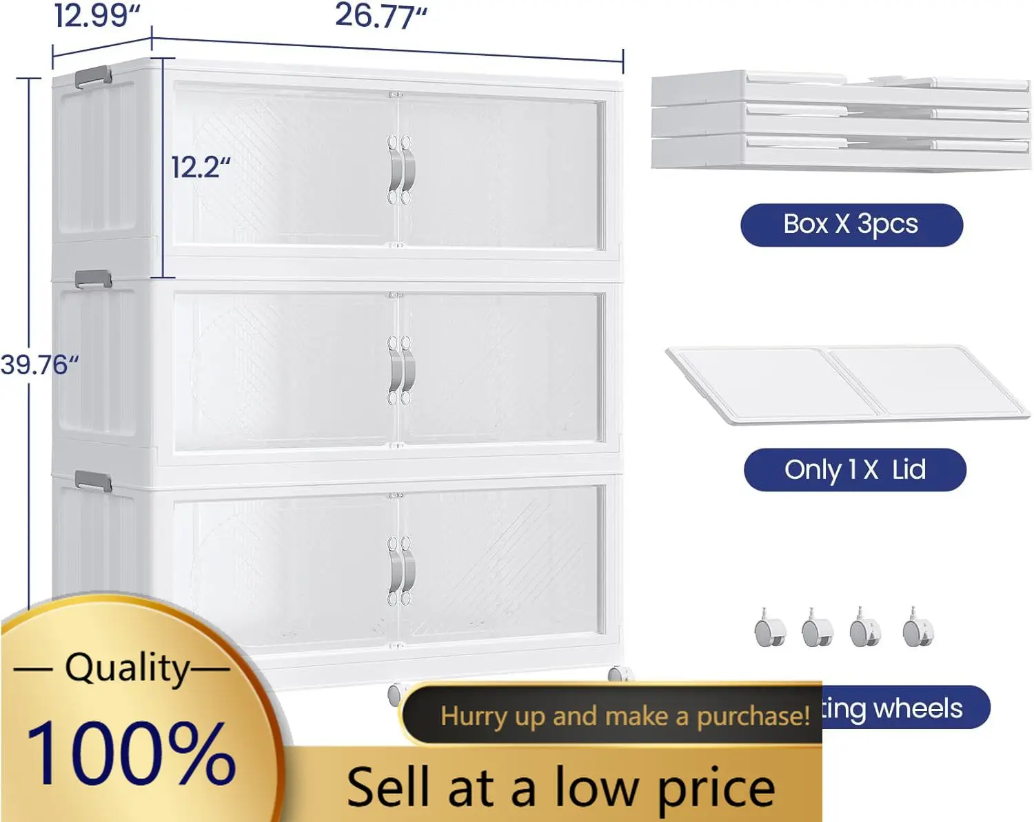 90GAL Plastic Storage Bins with Lid, 360QT Extra Large Stackable Closet Organizers and Storage, Collapsible Storage Boxes with W