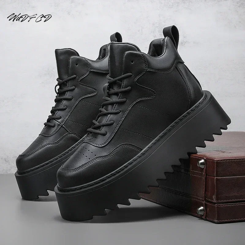 High Top Sneaker Men Designer White Board Shoes Fashion Artificial Leather Breathable Height Increased Flat Platform Sport Shoes