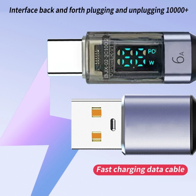 

Зарядный провод USB A на 6A типа C с визуальным дисплеем скорости для ежедневного использования