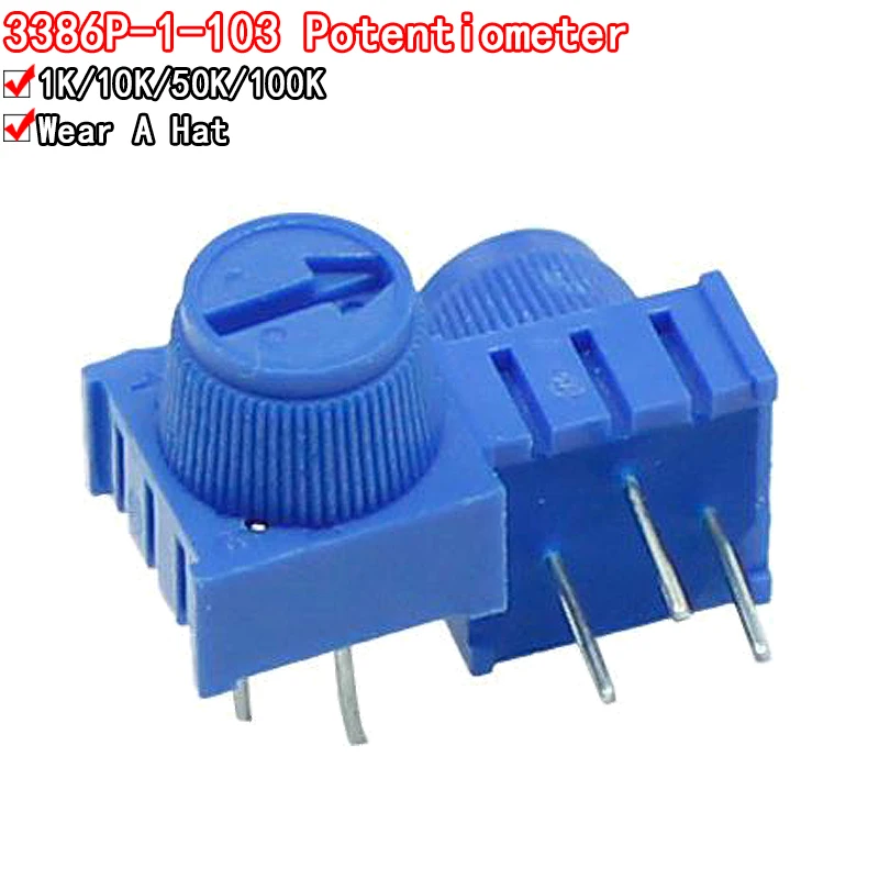 5PCS 3386P 3386P-1-103 10K 1k 2k 5k 10k 20k 50K 100K 200K 500K 1M Through Hole Trimmer Potentiometer Cermet Turn Top Adjustment