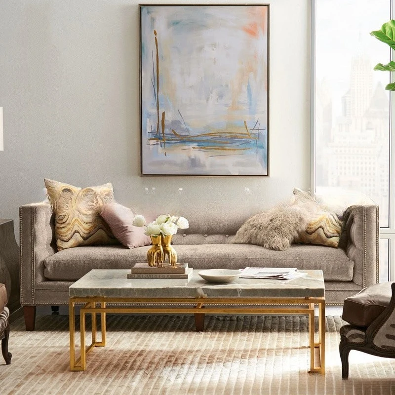 American fabric three-person sofa, simple and old soft bag rivet double sofa combination