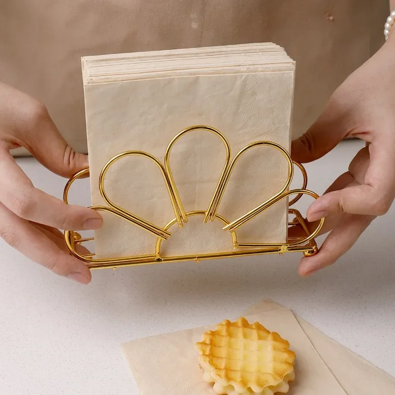 

2025 New Gold Flower Petal Metal Napkin Holder Tabletop Tissue Rack for Kitchen Dining Table Decor