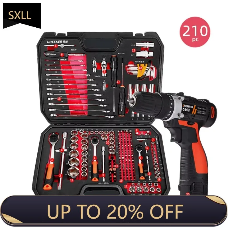 

SXLL Бытовой ручной набор с аккумуляторной дрелью, втулкой, гаечным ключом для ремонта и обслуживания автомобилей.