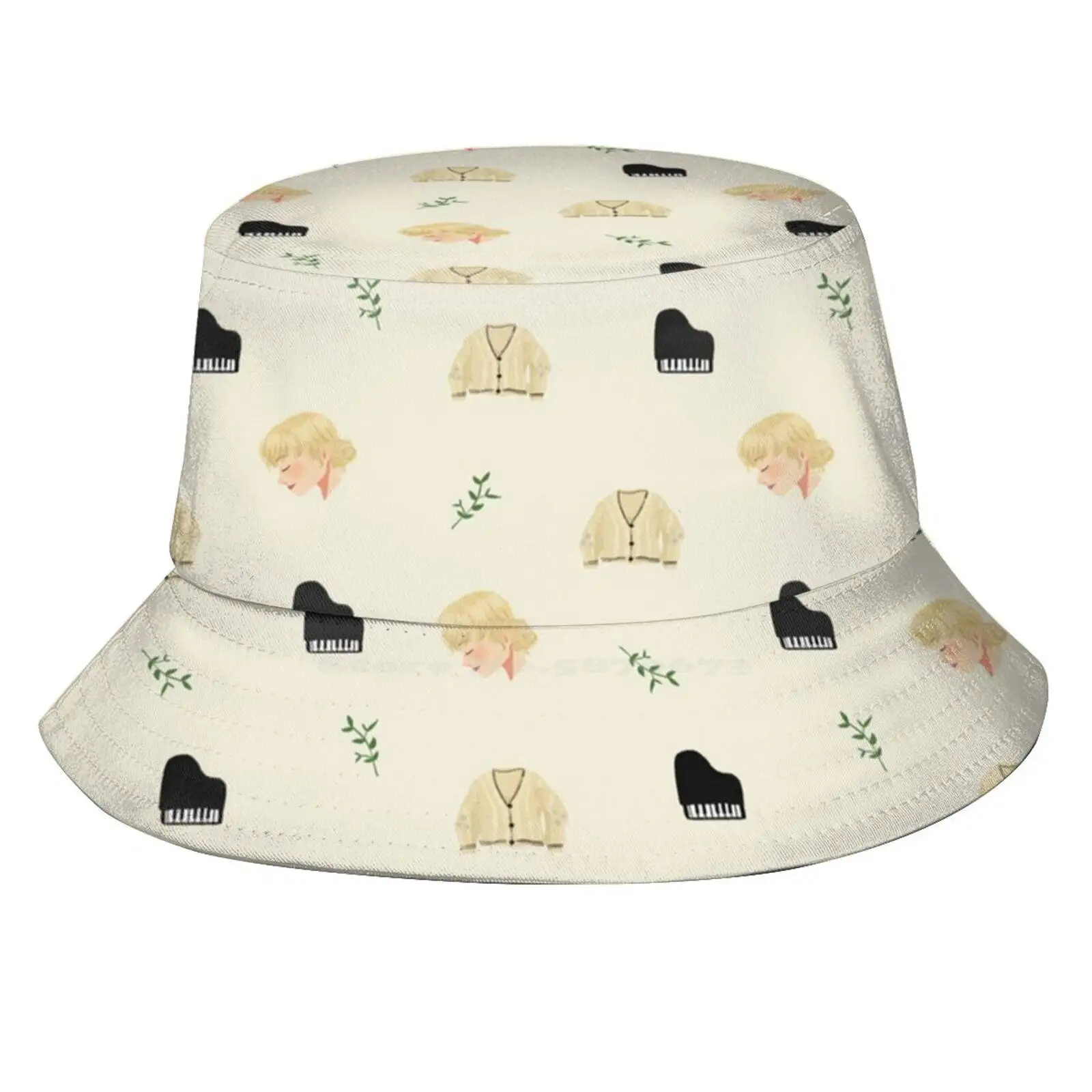 Cardigan Sun Cap Fisherman Hat Bucket Hats Cardigan Folklore Forest Piano Cozy Autumn Cute Plants Yellow Pattern