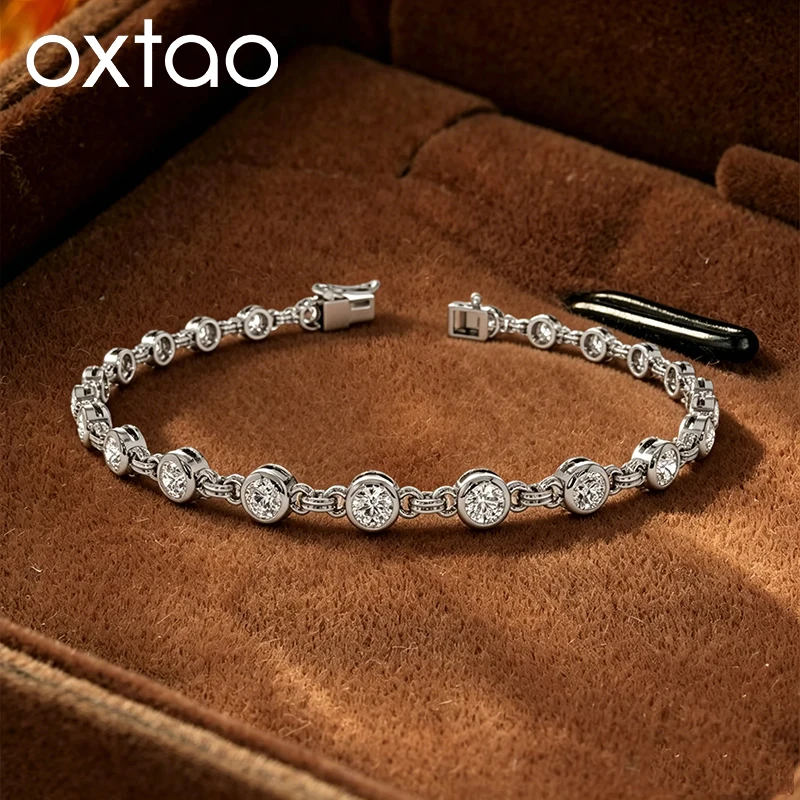 

OXTAO Exquisite Moissanite Bubble Bracelet 3mm VVS1 D Color for Women 14K Gold Filled Hand Chain Bangle Jewelry Gifts 17.7cm