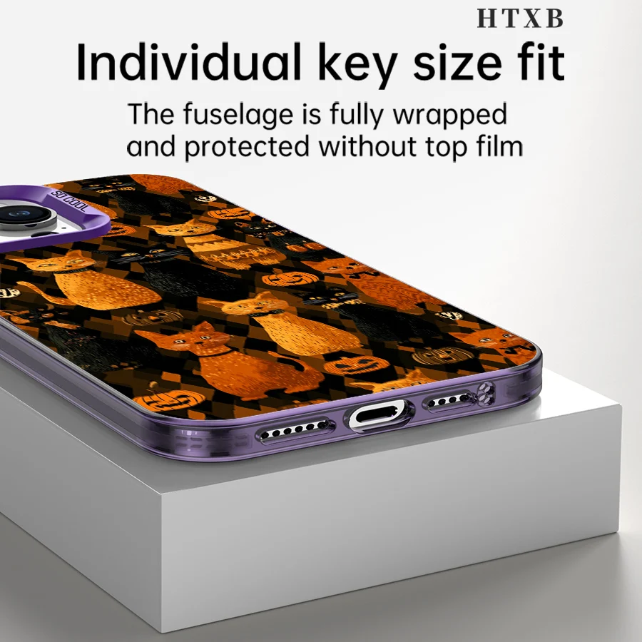 حافظة هاتف قطة سوداء، قطة صفراء، يقطين لهاتف آيفون 17 إلى 11 برو ماكس بلس