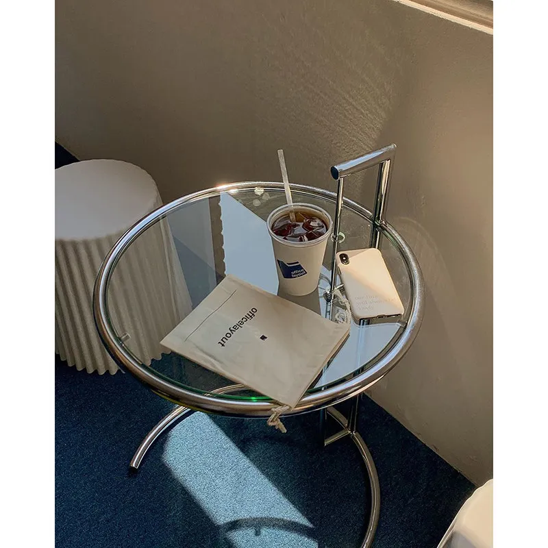 

Lifting small coffee table Internet celebrities ins stainless steel medieval glass edge table Nordic simple modern round table s