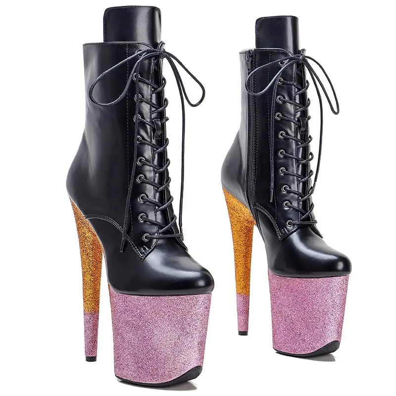 Lace Up High Heels Boots para Mulheres, 20cm, 8 polegadas, PU Superior, Platform Plating, Sexy Pole Dance Shoes, Moda, 350