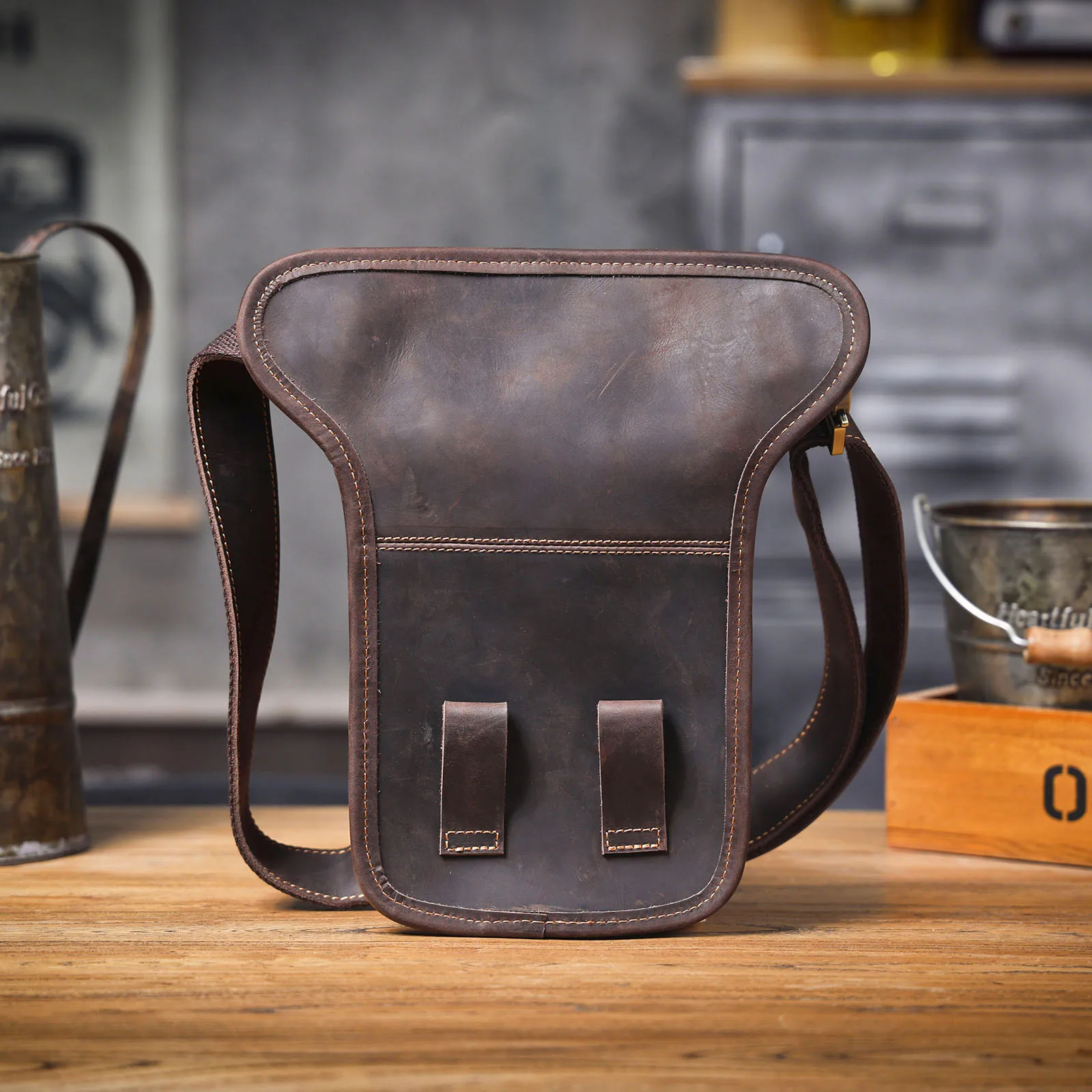 Vintage Herren Echtes Leder Taille Tasche Casual Schulter Taschen Top Schicht Rindsleder Outdoor Handy Holster Crazy Horse Leder – Detail 21