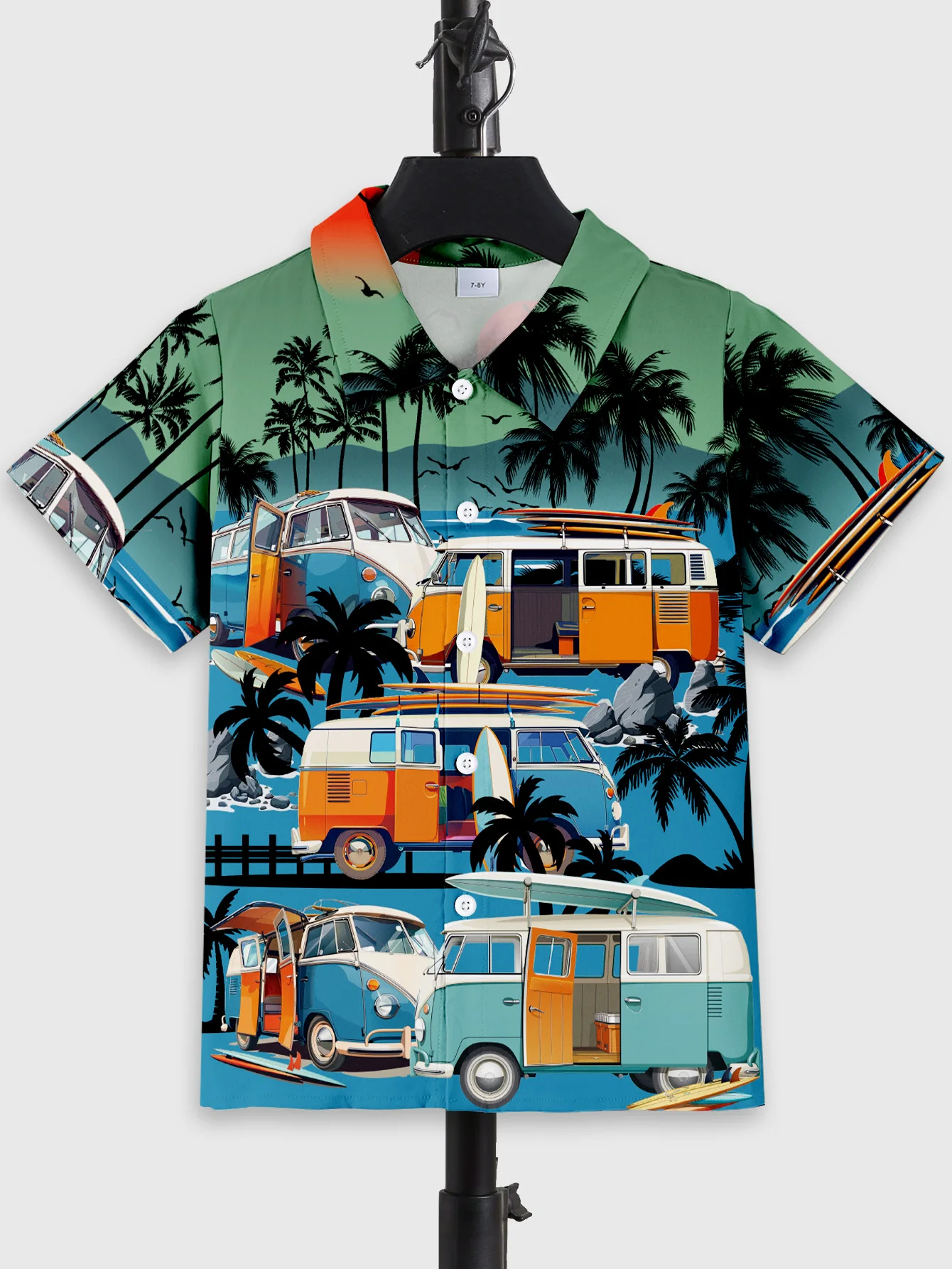 Summer Kids Hawaiian Shirt with Car Element Print Fashion Short Sleeve Casual Shirt Suitable for Leisure Activities And Vacation