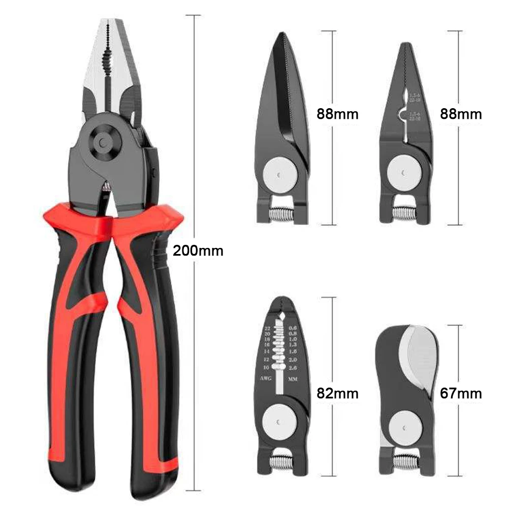 

5-in-1 Multifunctional Pliers Set Interchangeable Heads Wire Stripper and Crimper Tool Vise Grip Cable Cutter with Storage Case