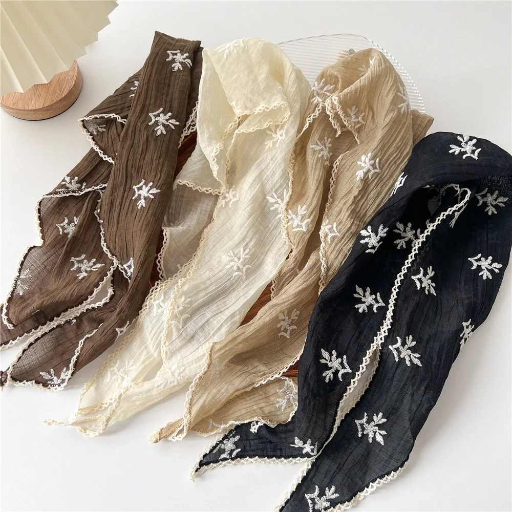 Summer Triangle Lace Hair Head Wrap Embroidered Flower Neck Scarf Shawl Headband Handkerchief Hair Ties Bandanas Hair Ribbon