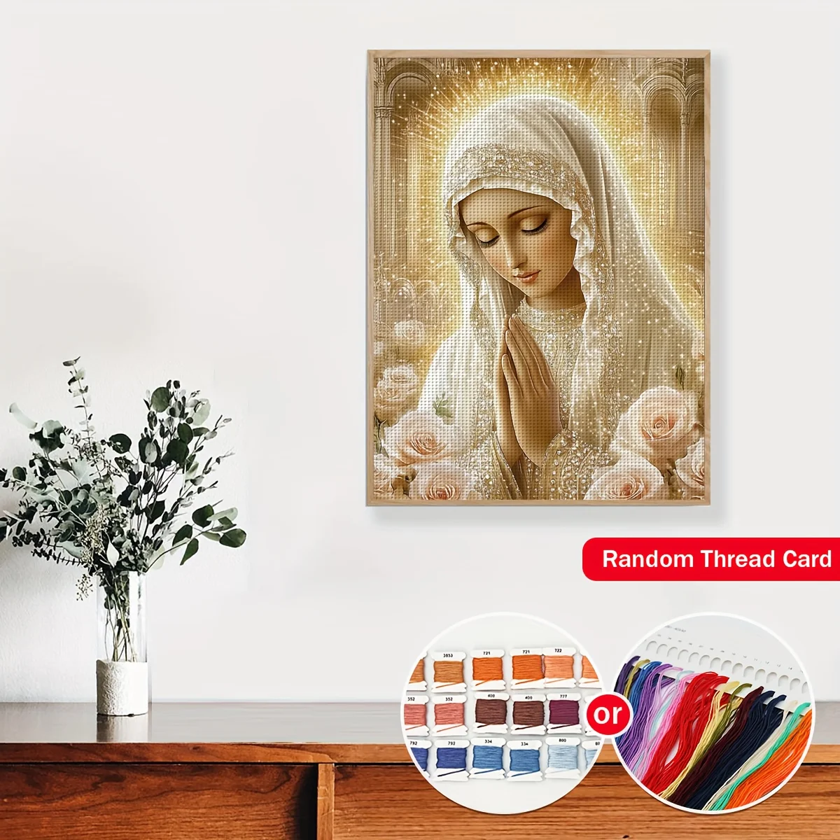 1PC36X46cm/14.17X18.11in,11CT Print Cross Stitch DIY Kit, Praying Madonna, Adult Beginner's Relaxed Cross Stitch Stitch