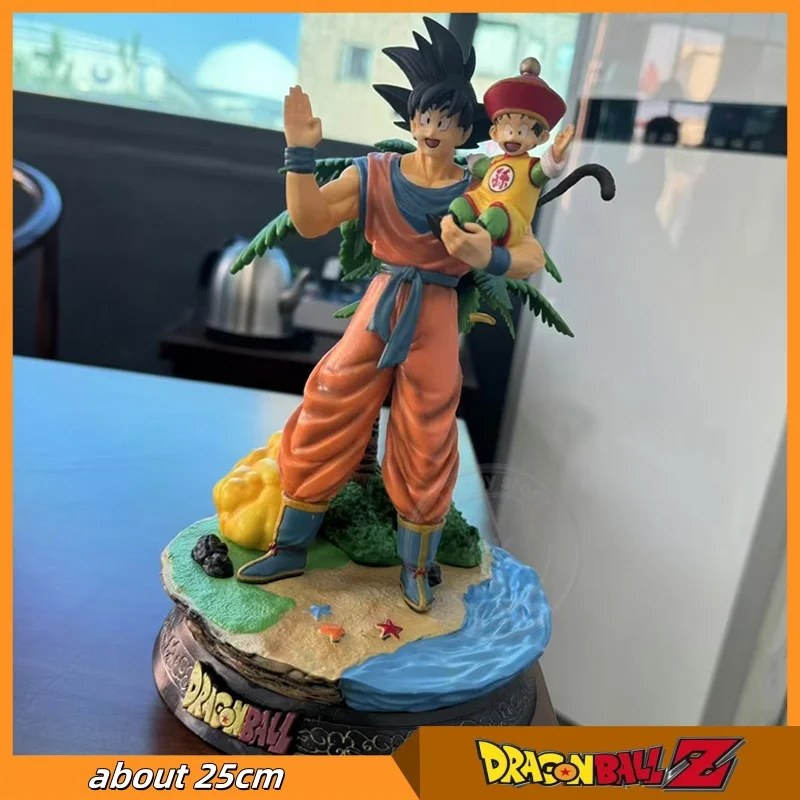 25cm Dragon Ball Sun Wukong Father and Son Earth Warrior Scene Statue Anime Accessories Handmade Models Toys Gifts Action Figure