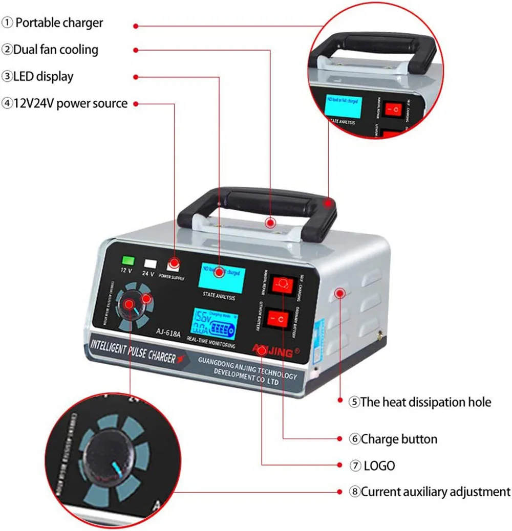 Inteligentny Desulfator ładowarka 12V 30A 24V 15A regulowana ładowarka do akumulatora kwasowo-ołowiowego naprawcza impulsu do akumulatora 12 v24v