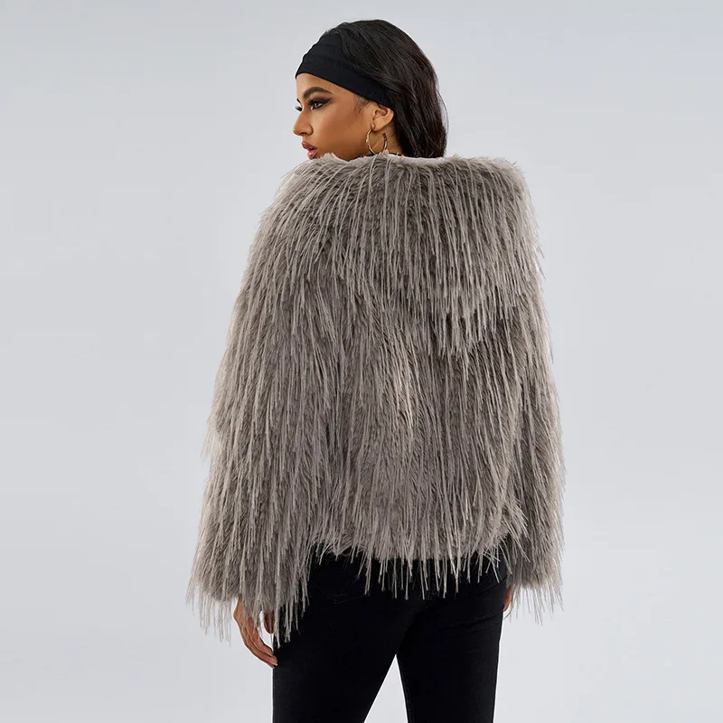 Fashion Warm Fringed Fur Imitation Fur Jacket Women's Urban Trend Hooded Fur Coat for Women