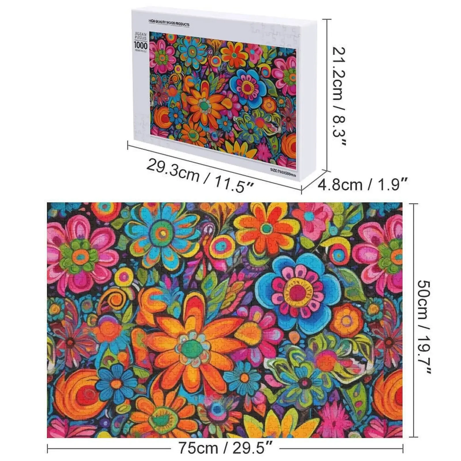 Flower Power – Puzzle à motifs floraux colorés, cadeaux personnalisés, Puzzle Photo personnalisé
