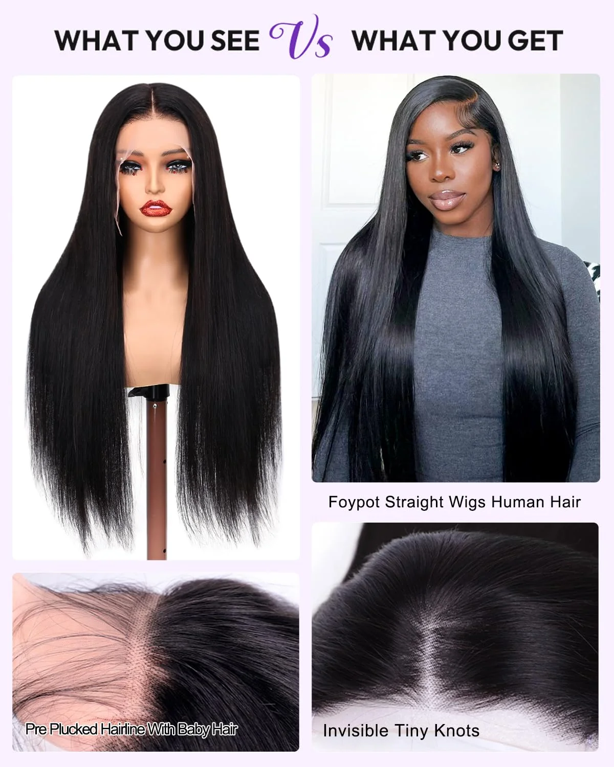 HD Lace Front Wigs Human Hair Pre Plucked 250% Density 5x5 Straight Human Hair Wigs For Women Transparent Glueless Frontal Wig 30inch Factory Wholesale Human Hair Wigs Natural Black Color image 3