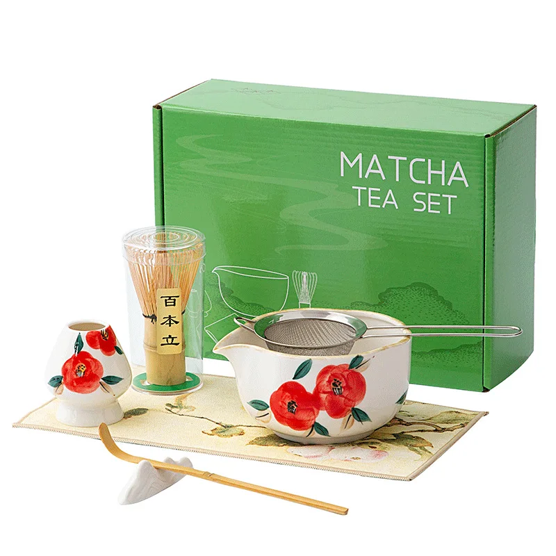 

Chawan Matcha Bowl New Hand-Painted Ceramic Set Japanese-Style Dot Cha Mop Tea Ceremony Utensils