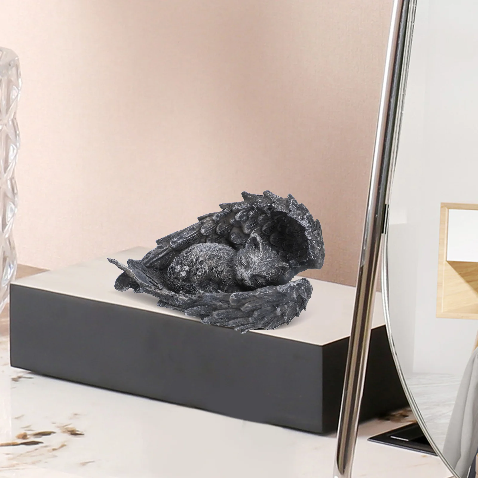 

Cute Angel Cat Ornament Resin Craft Sleeping Cat Memorial Indoor Outdoor Garden Decor Resin Sculpture Fake Cats