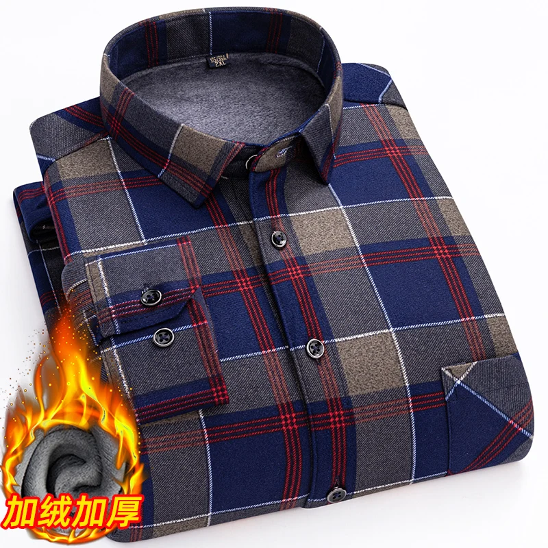 Men's long-sleeved shirt, double-sided fleece, thickened, 7XL8XL, street casual, comfortable, simple, versatile, winter apparel
