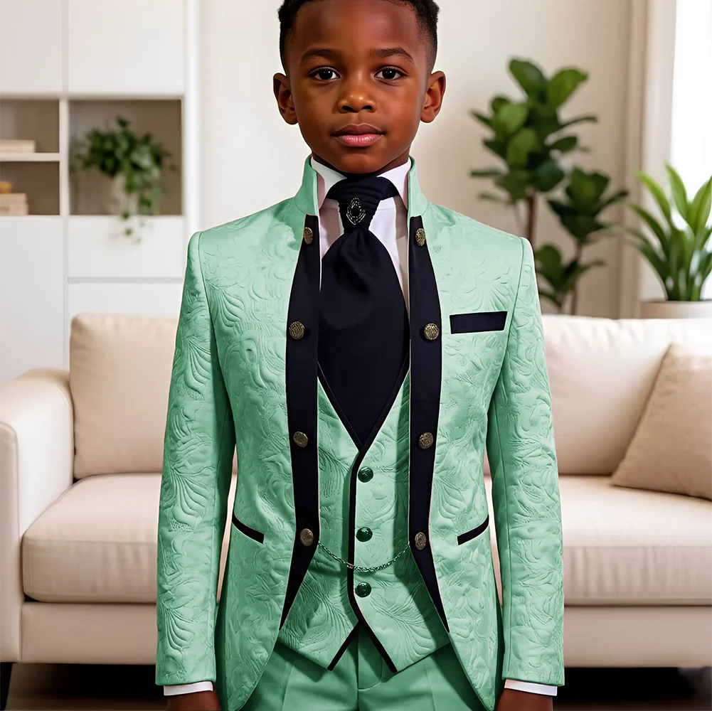 Champagne Jacquard 3-Piece Boys' Suit (Jacket, Trousers, Vest) – Children's Wedding Tuxedo – Latest Custom-Style Suit