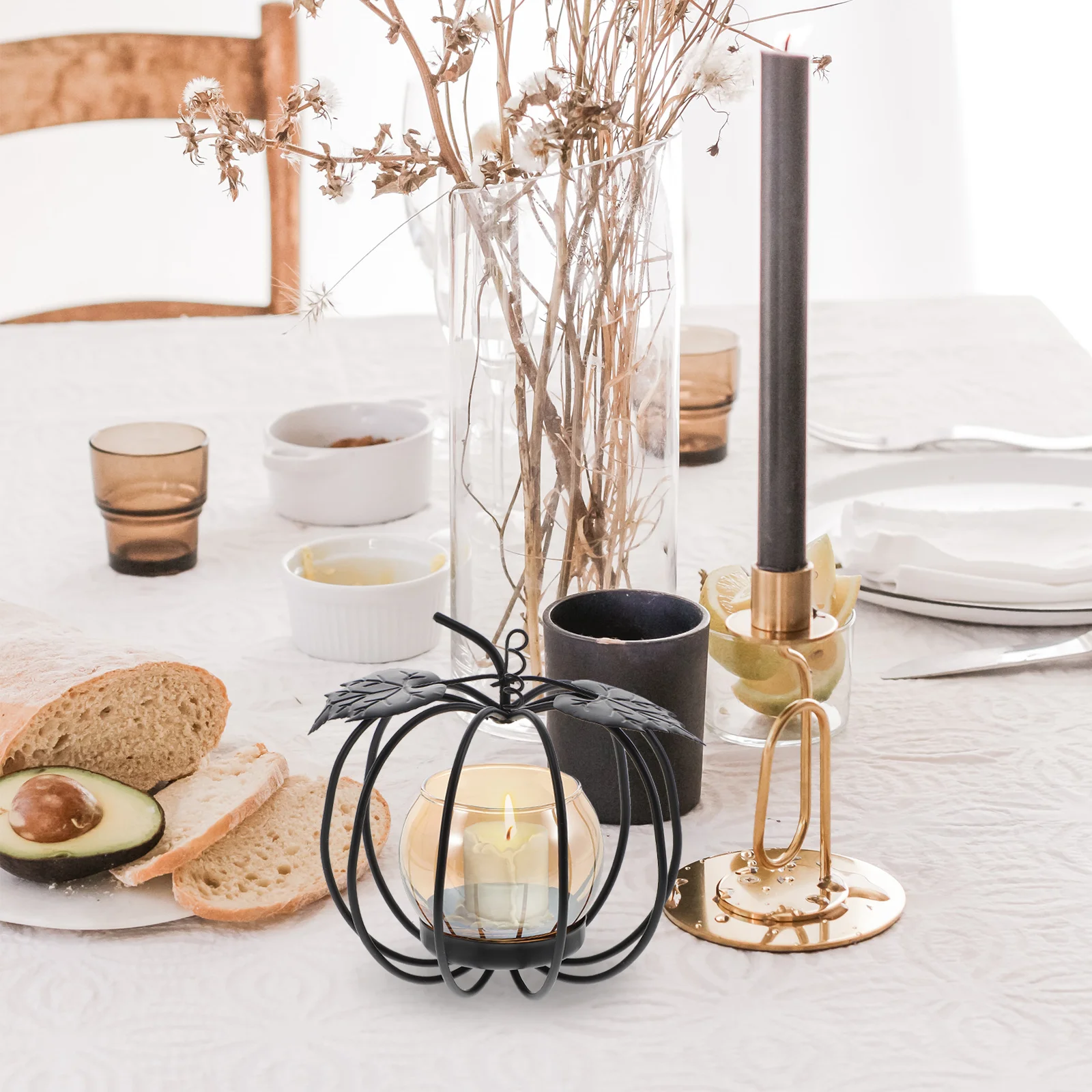 

2Pcs Iron Holder Pumpkin Shape Autumn Decorative Stand Table Centerpiece Thanksgiving Home Decor
