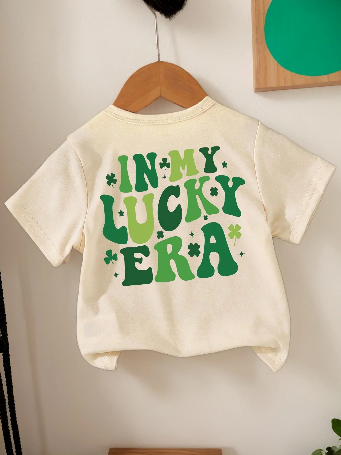 Girl's Graphic T Shirt In My Lucky Era Clover Back Print Crew Neck Milk Silk Tee 7-14Y Spring Summer Kids School Outdoor Daily