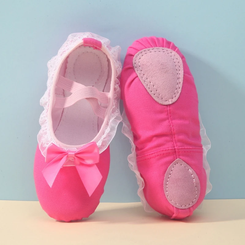 Children Ballet Dance Shoes Kid Girls  Lace Bow-knot Canvas Soft Sole Ballet Shoes Dancing Training Ballet Slippers