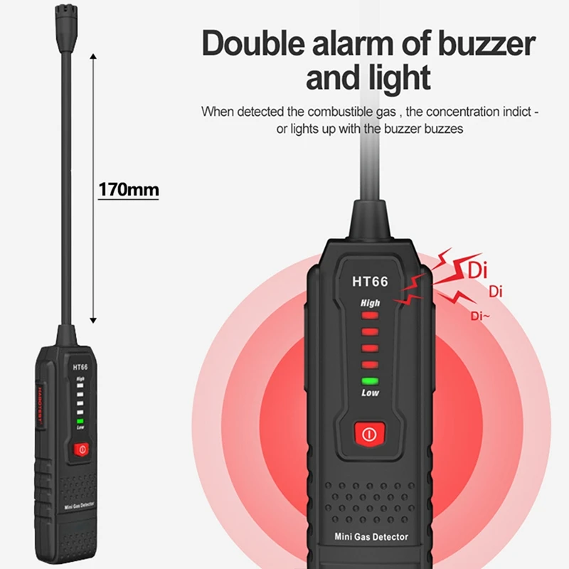 HT66 Combustible Gas Leak Detector 50-1000PPM Sound Alarm Mini Household Handheld
