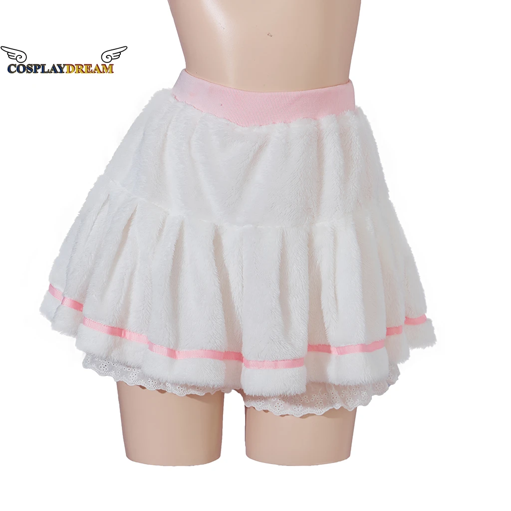 Adult Women Winter Warm Fleece Mini Pleated Pant Skirt Band Waist White Sweet Cute Lolita Skirt Costume For Lady & Preppy Girls