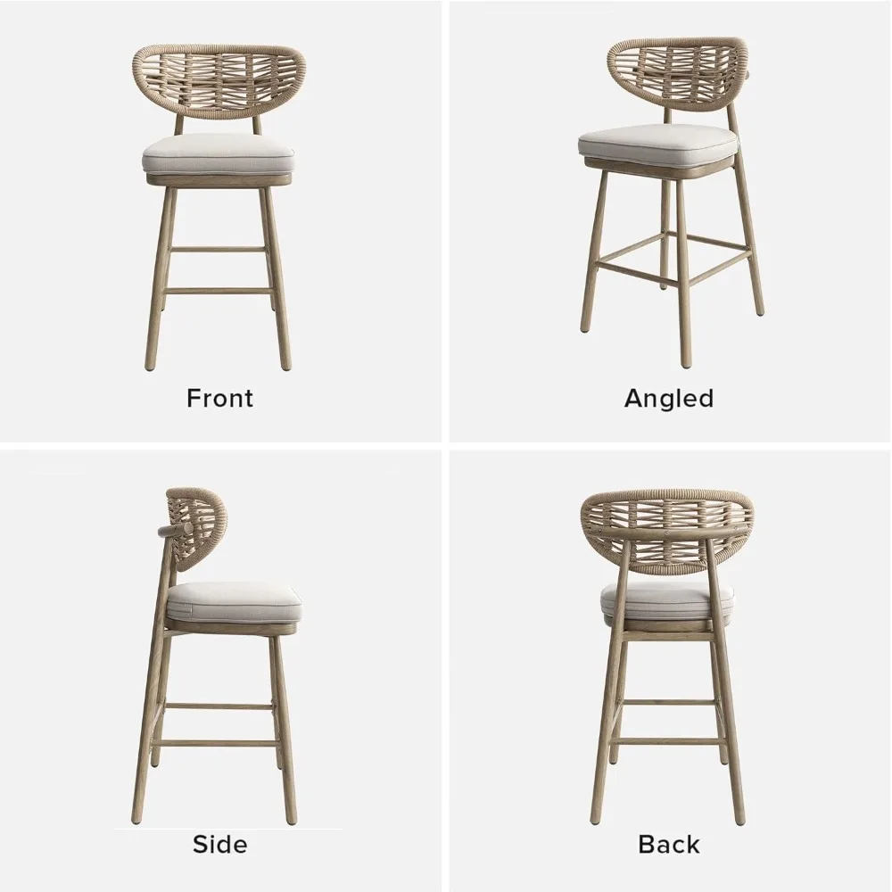 Bar Stools Set of 2 29'' Rattan Barstools Counter Stools Outdoor Bar Stools Kitchen Chairs with Back for Kitchen Island