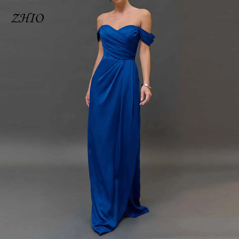 ZHIO فستان سهرة أنيق أزرق مخصص بدون أكتاف من الساتان للنساء فستان حفلات رسمي طويل ماكسي لوصيفة العروس
