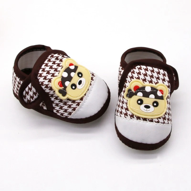 Baby Boy Girl First Walking Shoes Cartoon Bear Anti-Slip Shoes Casual Plaid Infant Soft Soled Shoe Kids Baby Toddler Shoes